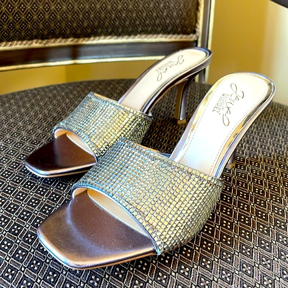NWOT BADGLEY MISCHKA JEWEL ALLISON RETRO SLIDES SZ 6.5 HEEL 2.95” - Picture 4 of 14